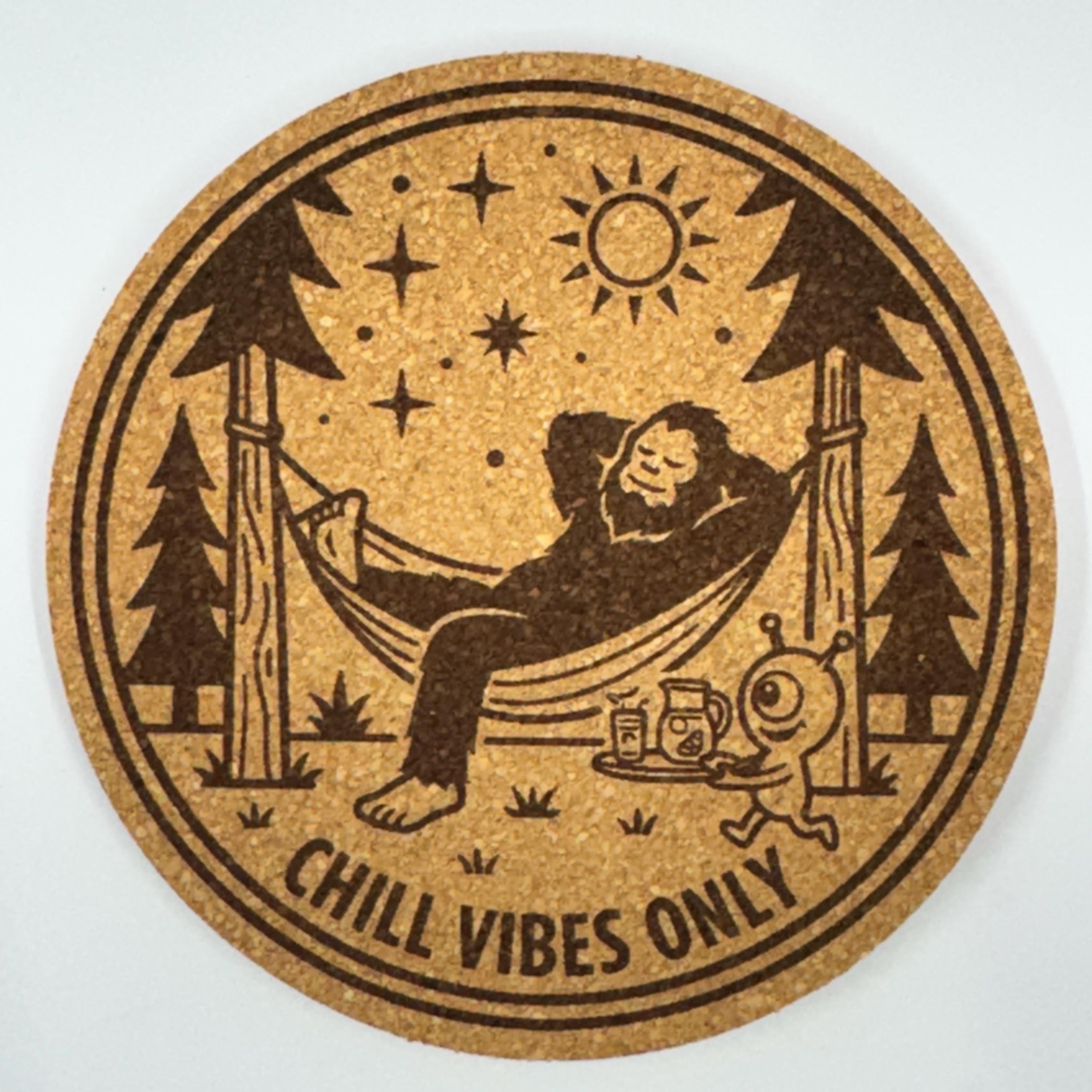 Bigfoot and Alien Coaster Set – Funny Camping, BBQ, Space Adventure Designs