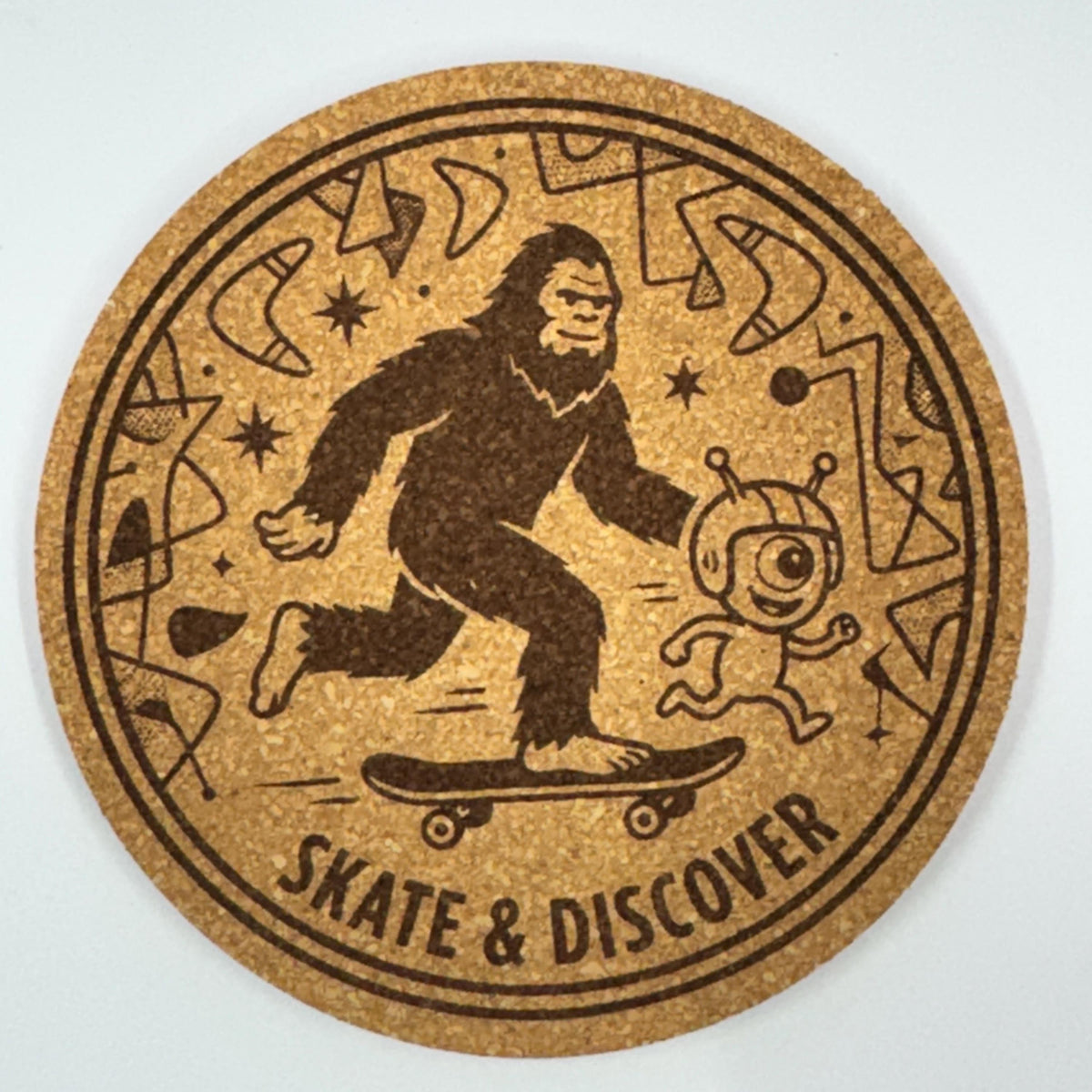 Bigfoot and Alien Coaster Set – Funny Camping, BBQ, Space Adventure Designs