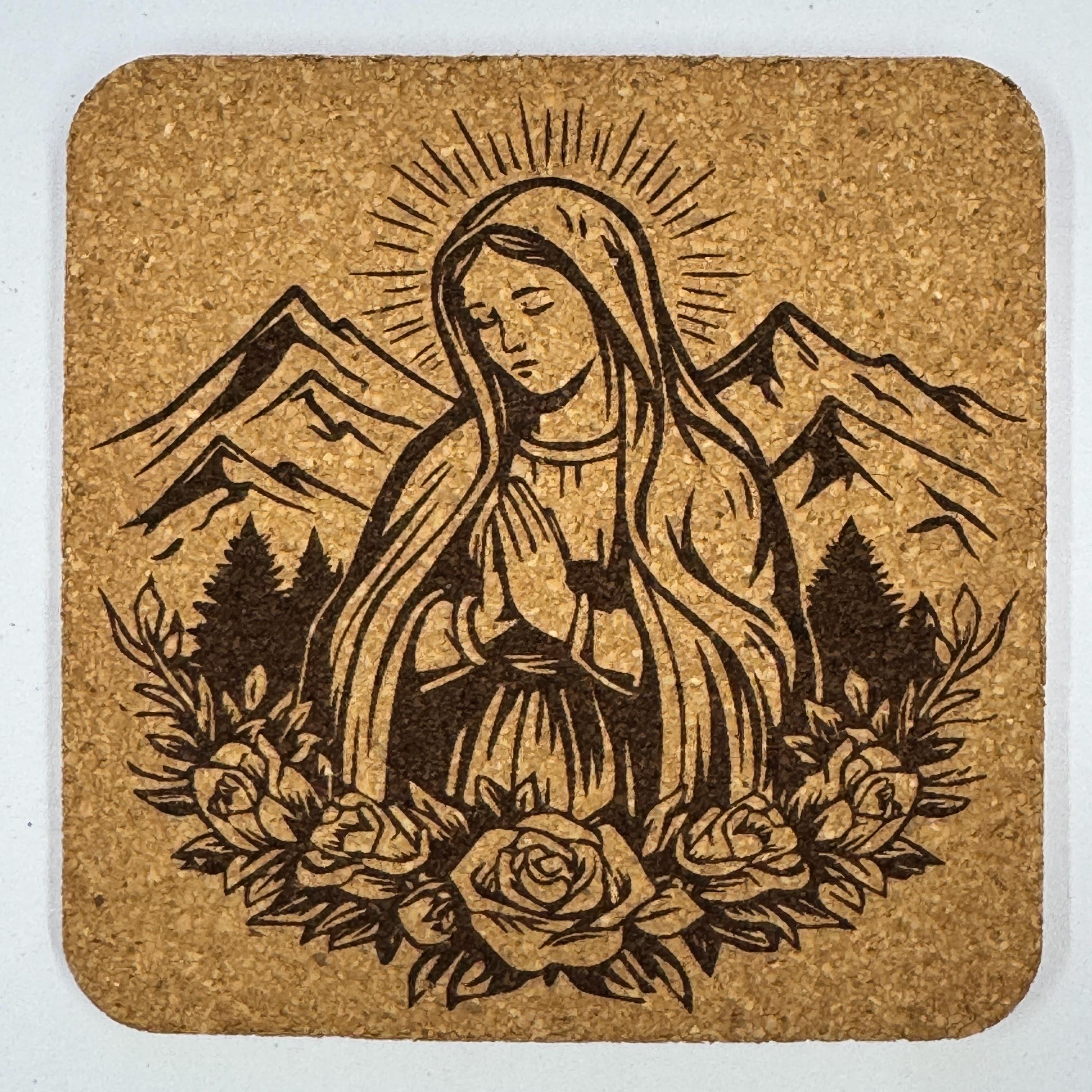 Virgin Mary Cork Coasters Set – Catholic Christian Faith Religious Gift