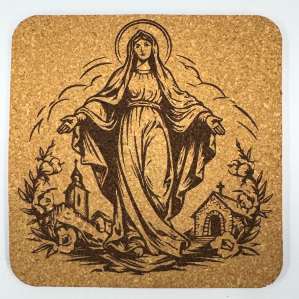 Virgin Mary Cork Coasters Set – Catholic Christian Faith Religious Gift