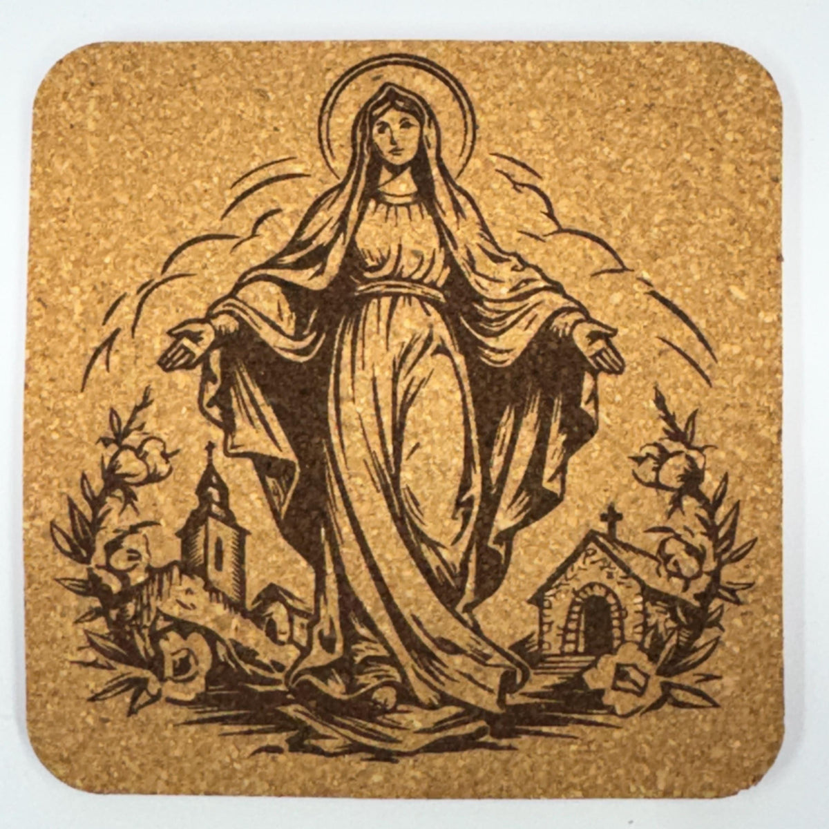 Virgin Mary Cork Coasters Set – Catholic Christian Faith Religious Gift