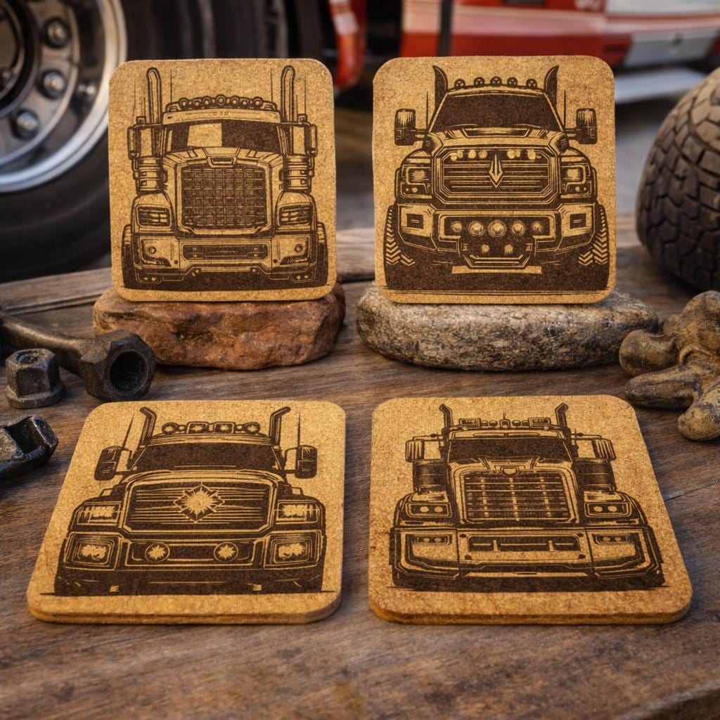 Semi Truck Cork Coasters Set – Big Rig Diesel Trucker Gift