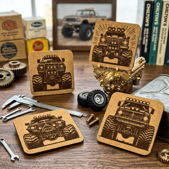 Monster Truck Cork Coasters Set – Lifted Off Road 4x4 Gift