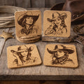 Cowgirl Portrait Coasters Set – Western Country Rustic Ranch Decor Gift