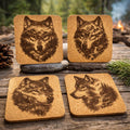 Mountain Wolf Cork Coasters Set of 4 Rustic Wildlife Cabin Decor