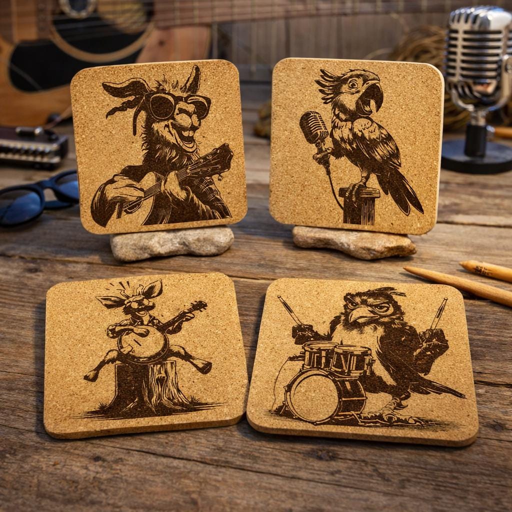Funny Animal Band Coasters – Playful Music-Themed Drink Set