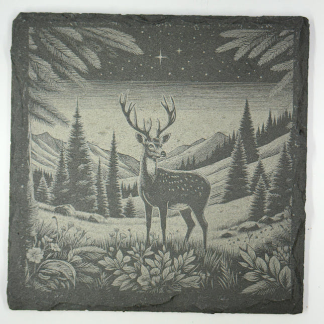 Woodland Wildlife Coasters – Set of 4 Calm Forest Scenes on Natural Slate