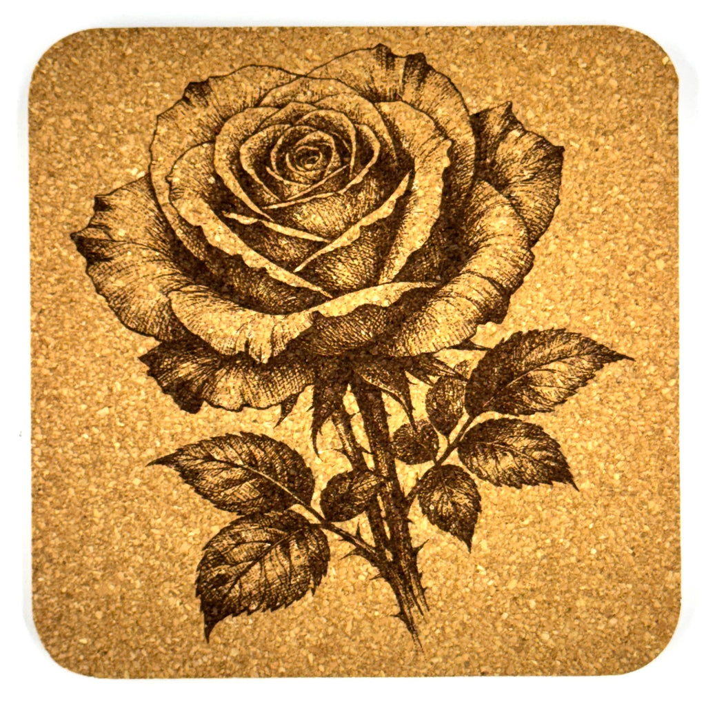 Elegant Rose Floral Design - Set of 4 Cork Coasters