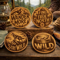 Adventure Mountain Cork Coasters – Wander More Wilderness Set of 4