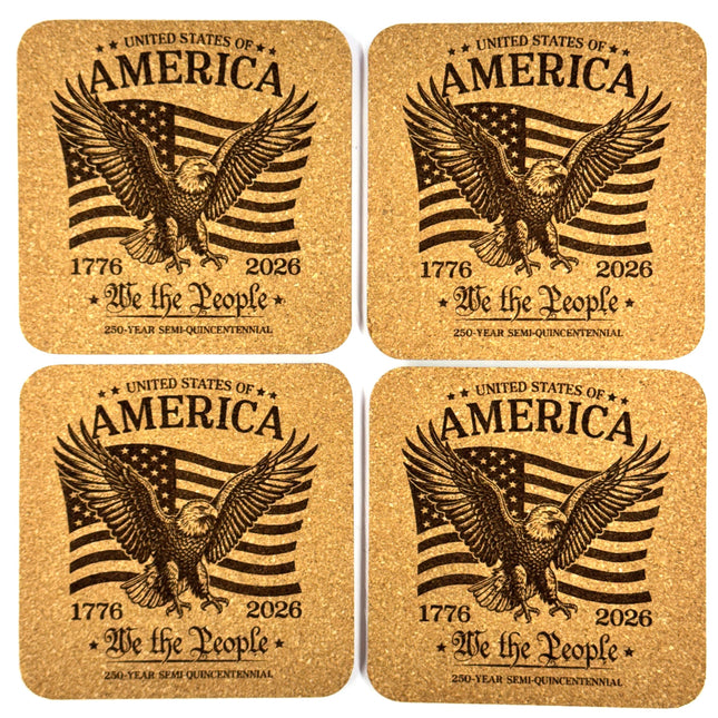 Patriotic Eagle Flag Coasters Set, America 250th Birthday 1776–2026 Cork Coasters