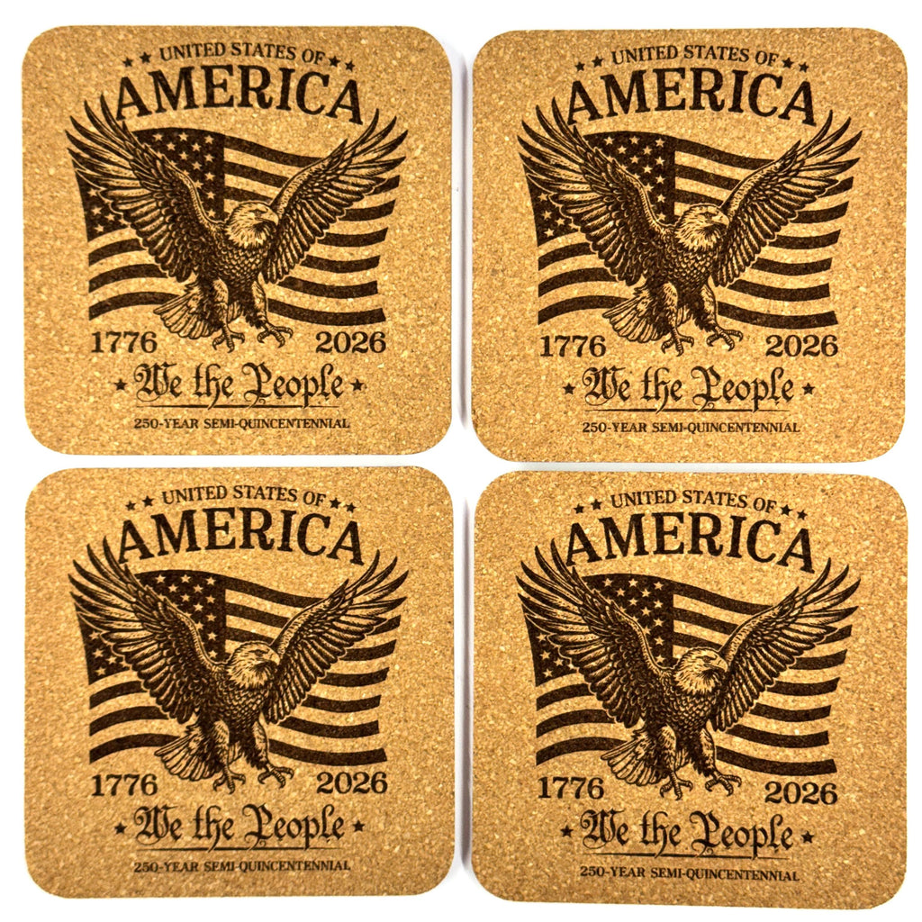 Patriotic Eagle Flag Coasters Set, America 250th Birthday 1776–2026 Cork Coasters