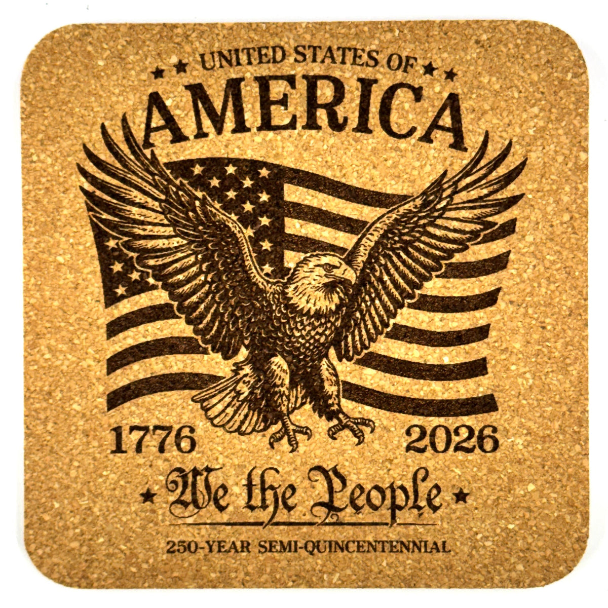 Patriotic Eagle Flag Coasters Set, America 250th Birthday 1776–2026 Cork Coasters