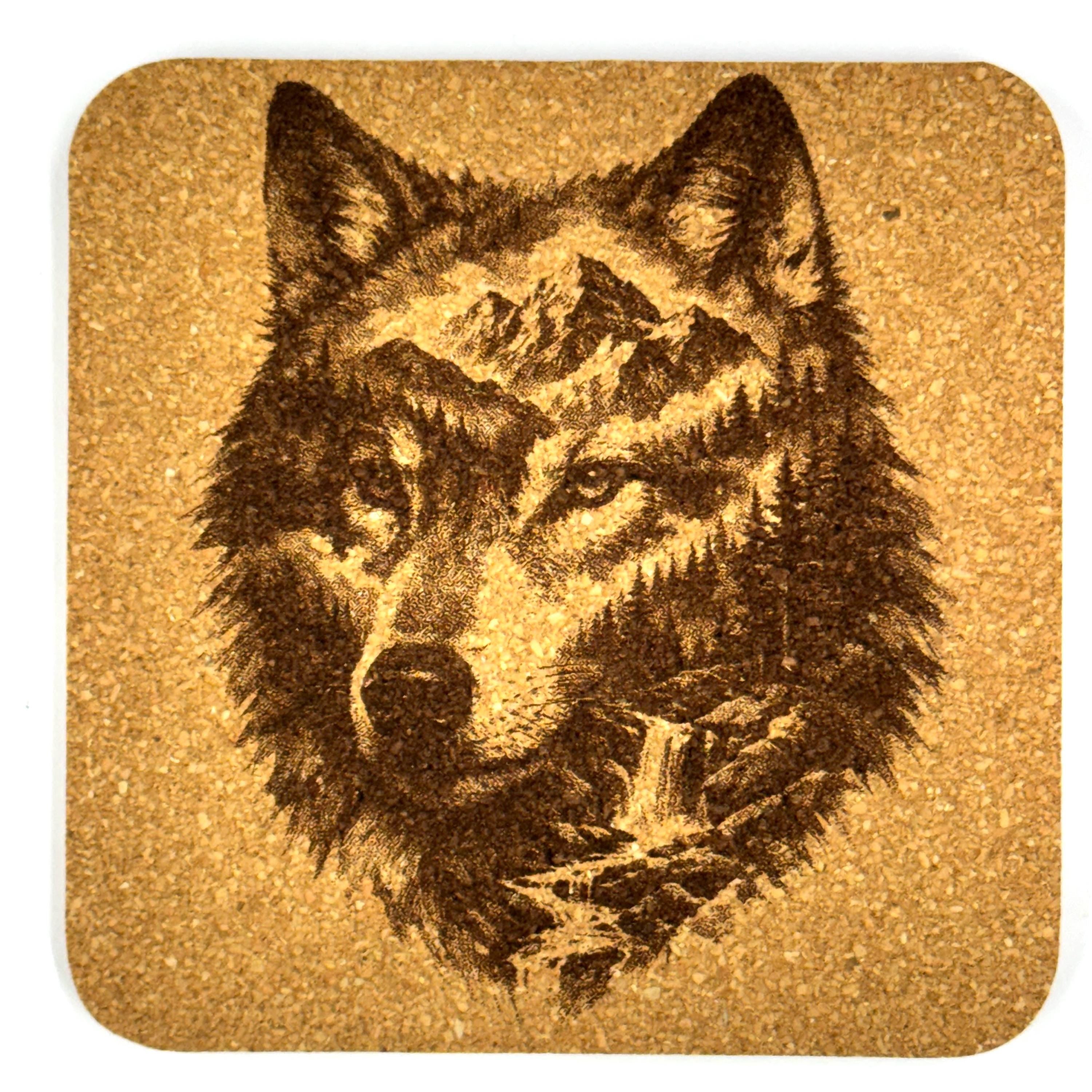 Mountain Wolf Cork Coasters Set of 4 Rustic Wildlife Cabin Decor