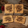 Elegant Rose Floral Design - Set of 4 Cork Coasters