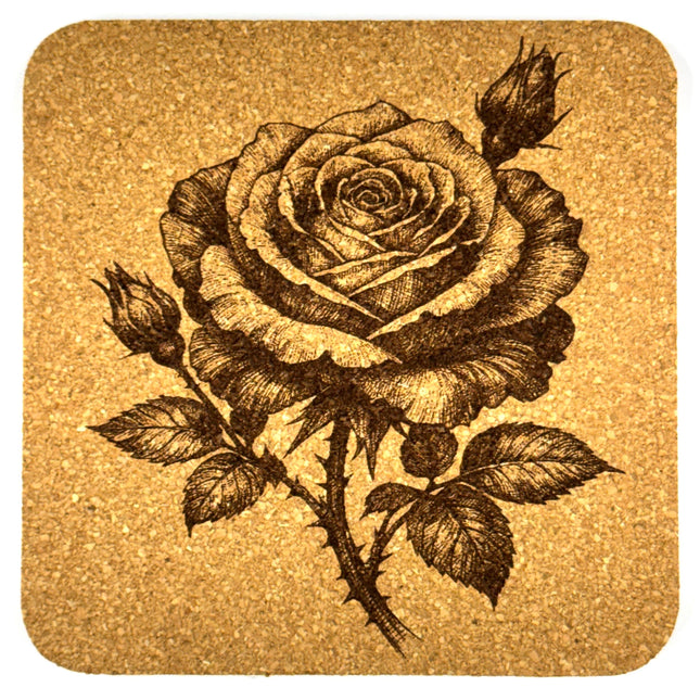 Elegant Rose Floral Design - Set of 4 Cork Coasters