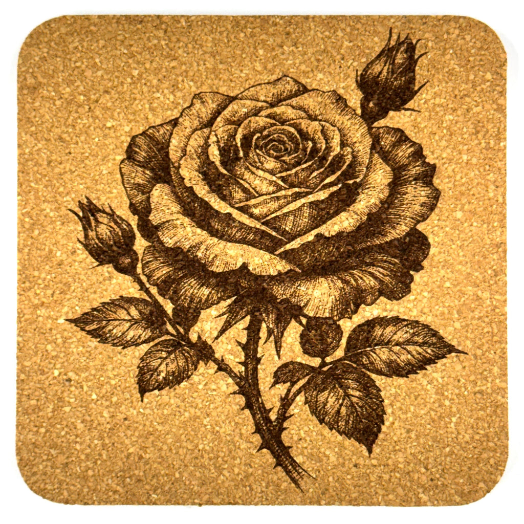 Elegant Rose Floral Design - Set of 4 Cork Coasters
