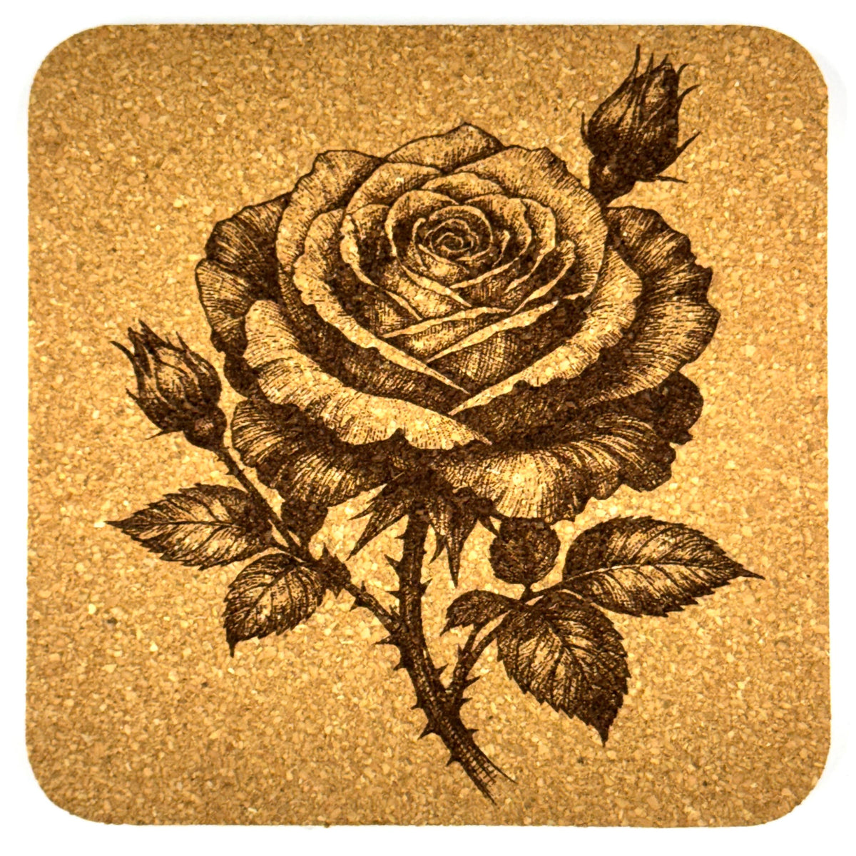 Elegant Rose Floral Design - Set of 4 Cork Coasters