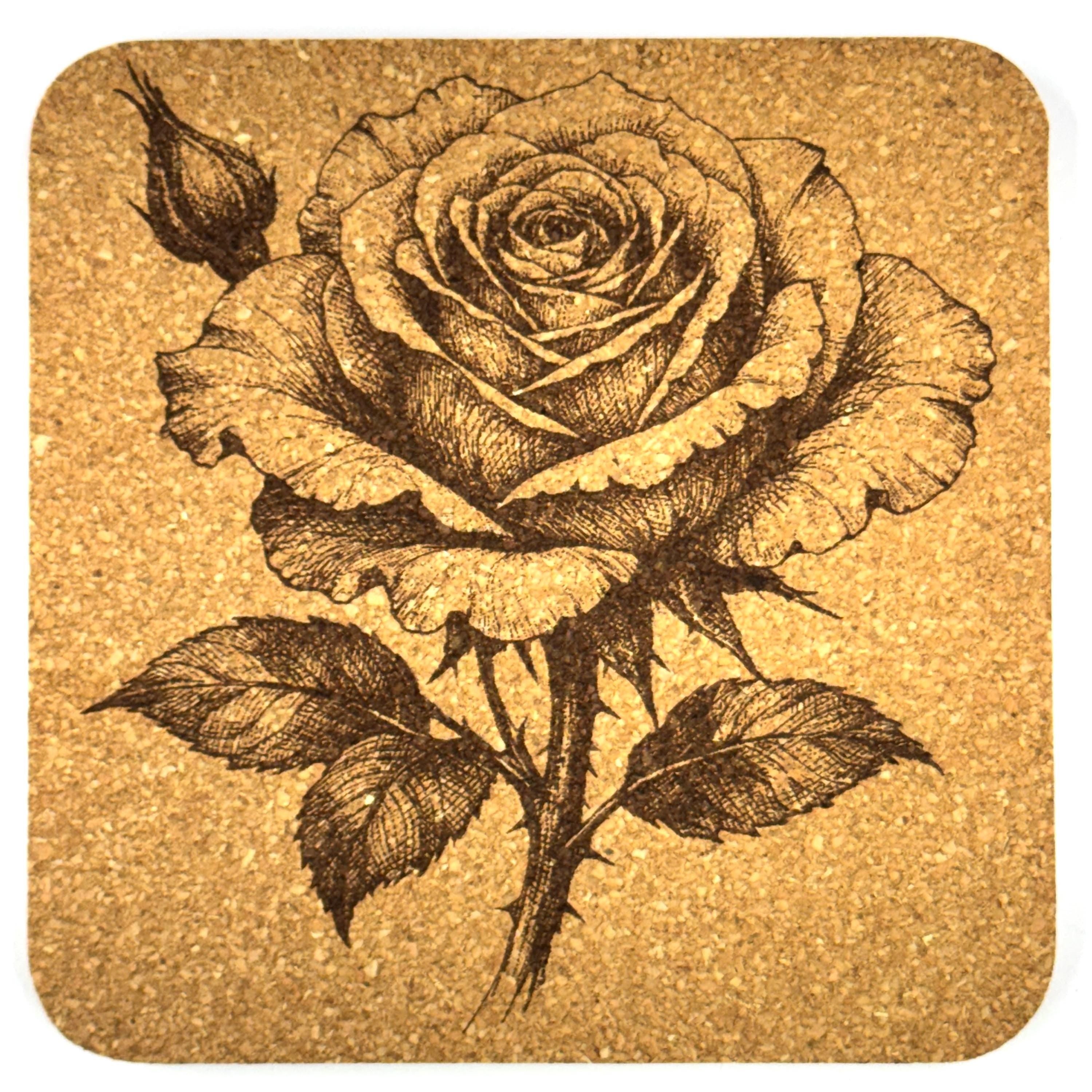 Elegant Rose Floral Design - Set of 4 Cork Coasters