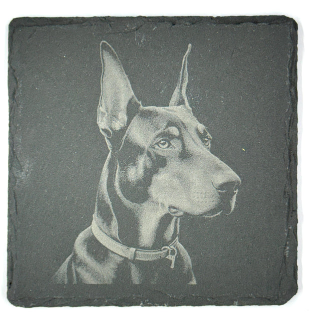 Doberman Coaster Set – 4 Pack Slate Coasters, Dobie Portraits, Dog Lover Gift