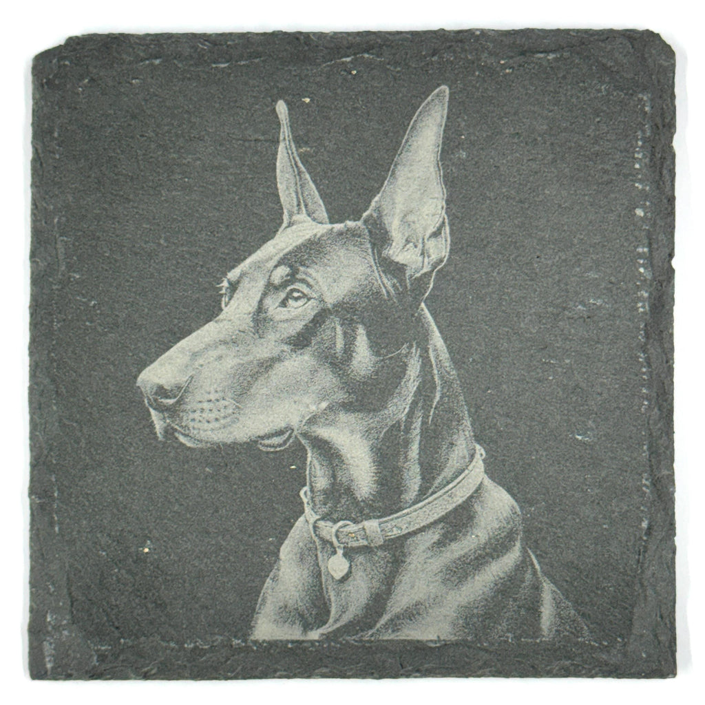 Doberman Coaster Set – 4 Pack Slate Coasters, Dobie Portraits, Dog Lover Gift