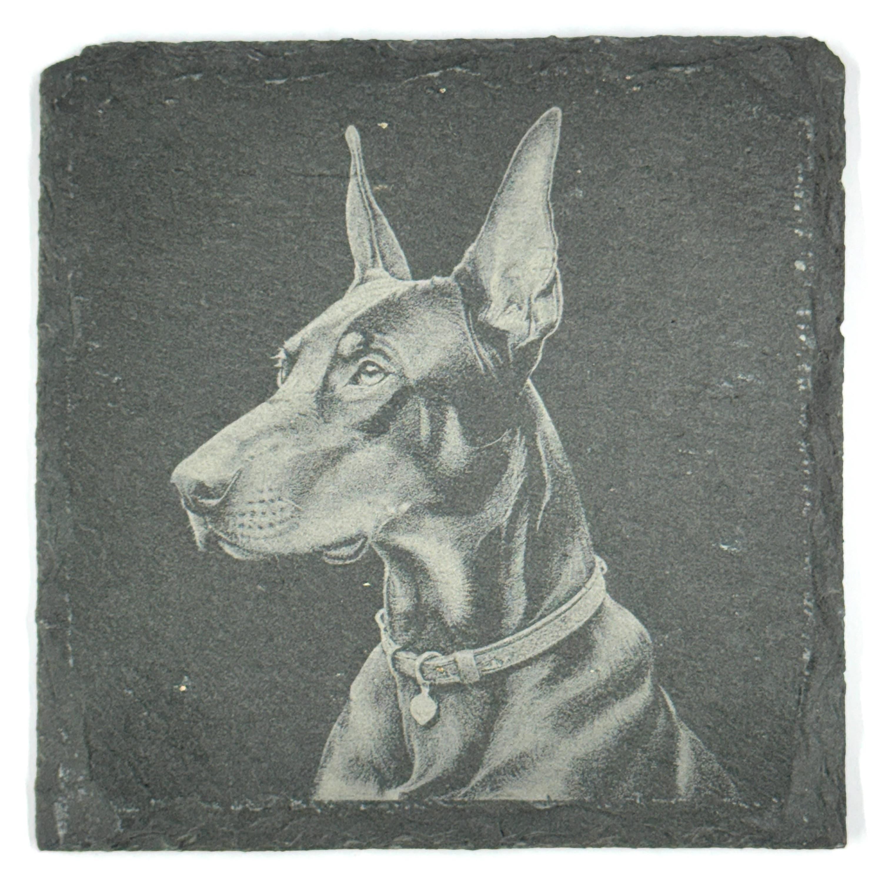 Doberman Coaster Set – 4 Pack Slate Coasters, Dobie Portraits, Dog Lover Gift
