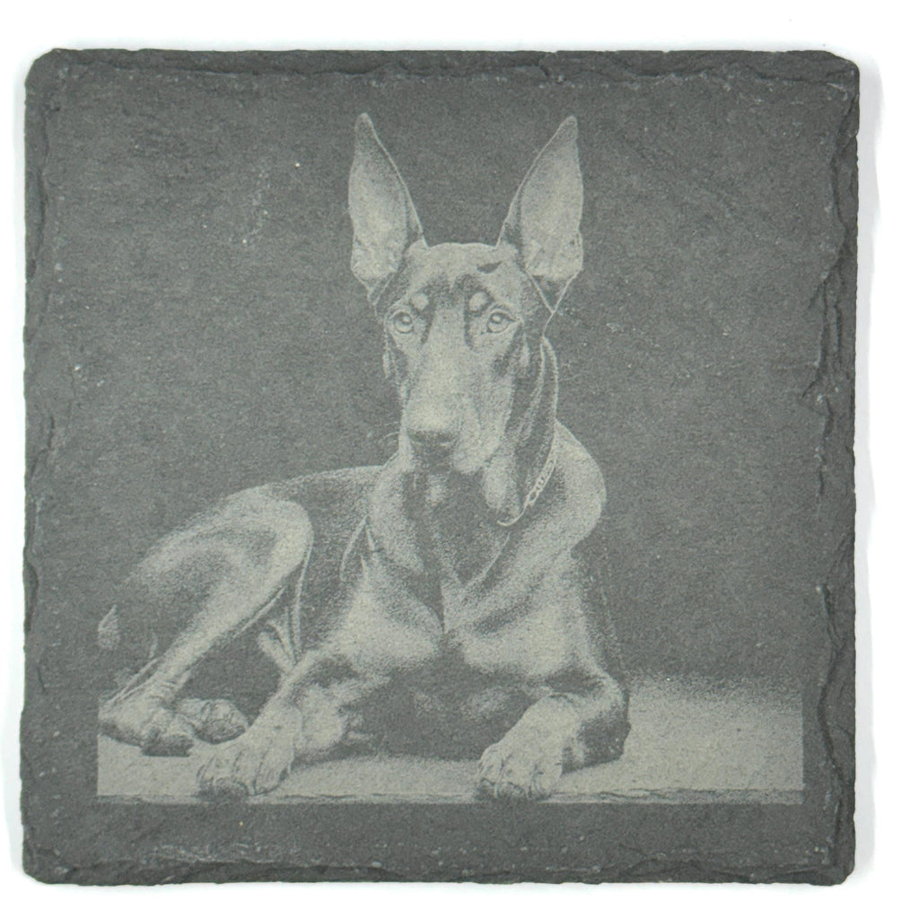 Doberman Coaster Set – 4 Pack Slate Coasters, Dobie Portraits, Dog Lover Gift