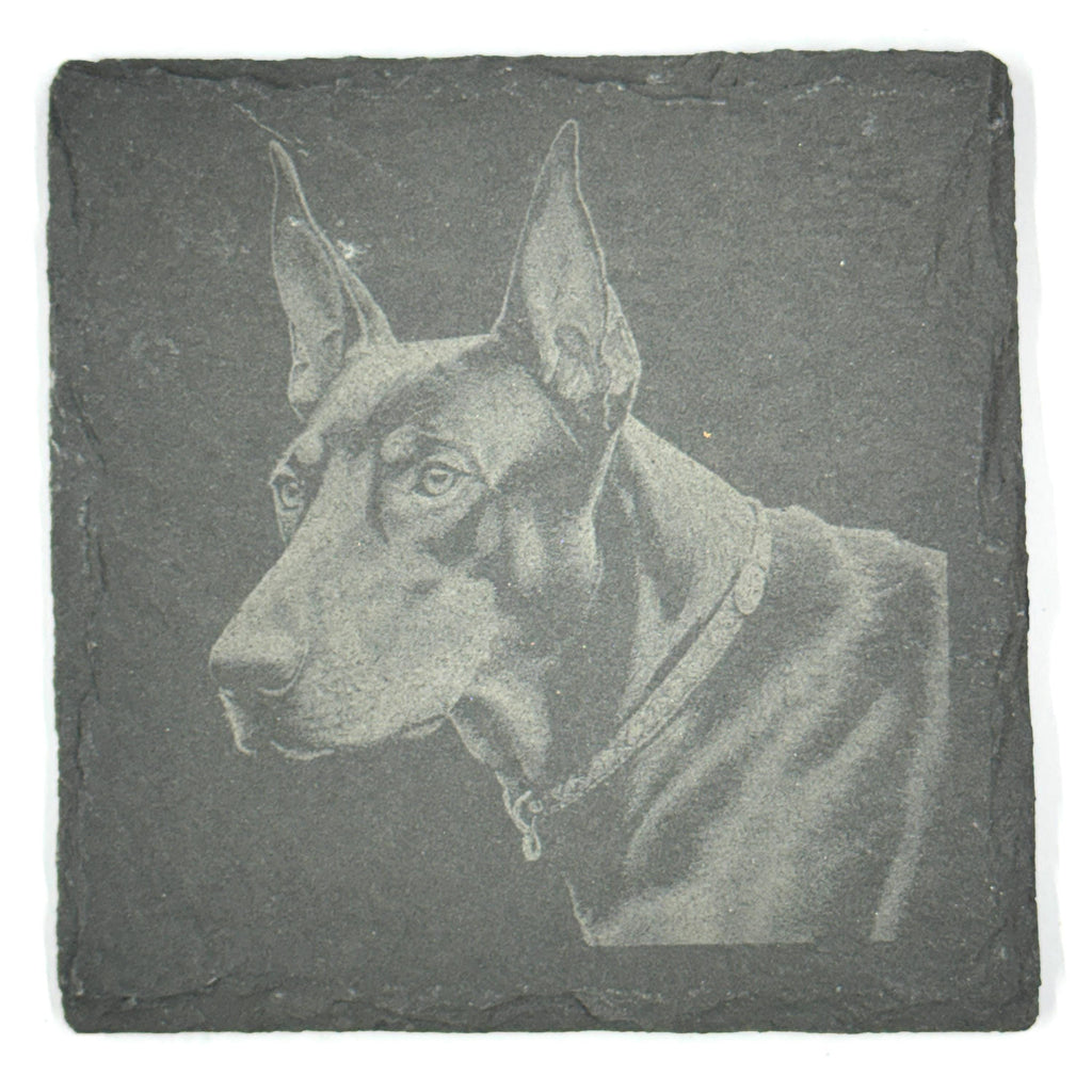 Doberman Coaster Set – 4 Pack Slate Coasters, Dobie Portraits, Dog Lover Gift
