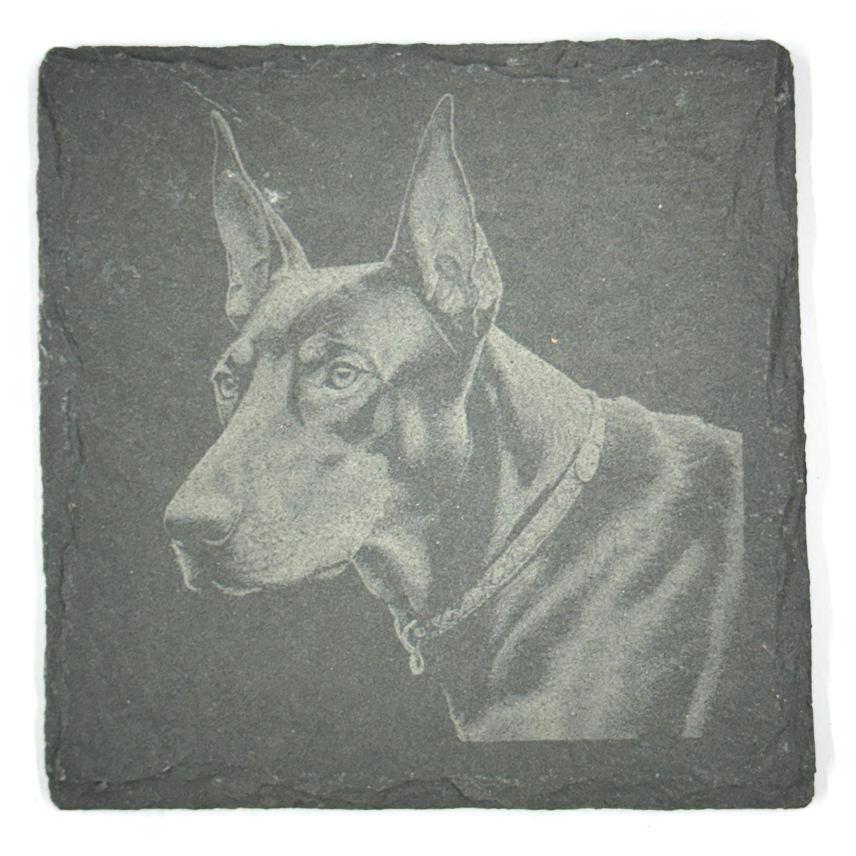 Doberman Coaster Set – 4 Pack Slate Coasters, Dobie Portraits, Dog Lover Gift