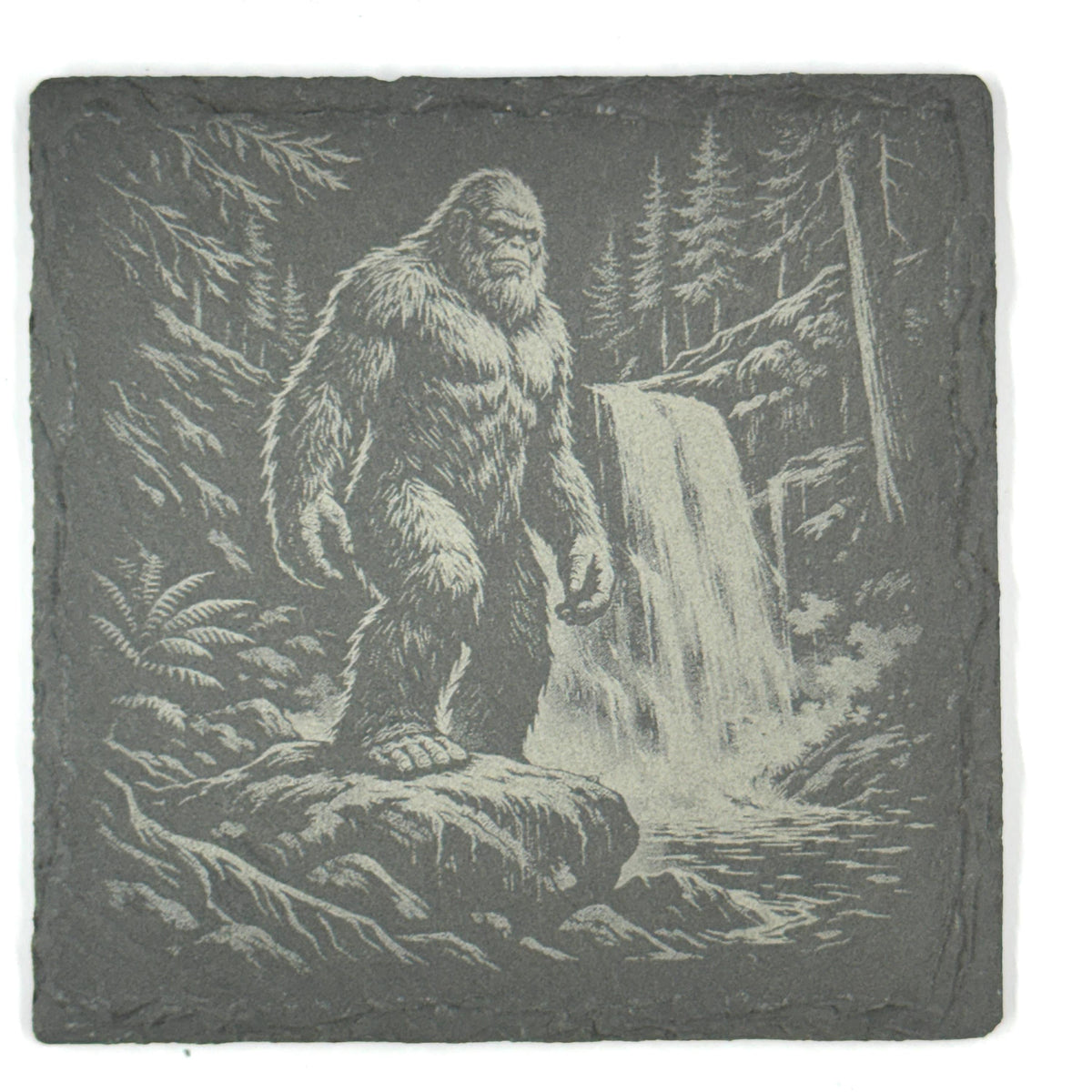 Bigfoot Wilderness Coaster Set – 4 Pack Slate Coasters, Sasquatch Forest, Campfire & Mountain Scenes