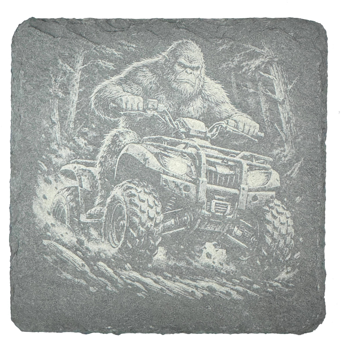 Funny Bigfoot Coaster Set – 4 Pack Slate Coasters, Sasquatch Skateboard, ATV, Kayak & Hammock