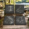 Bigfoot Night Scene Coaster Set – 4 Pack Slate Coasters, Sasquatch Forest & Campfire Scenes