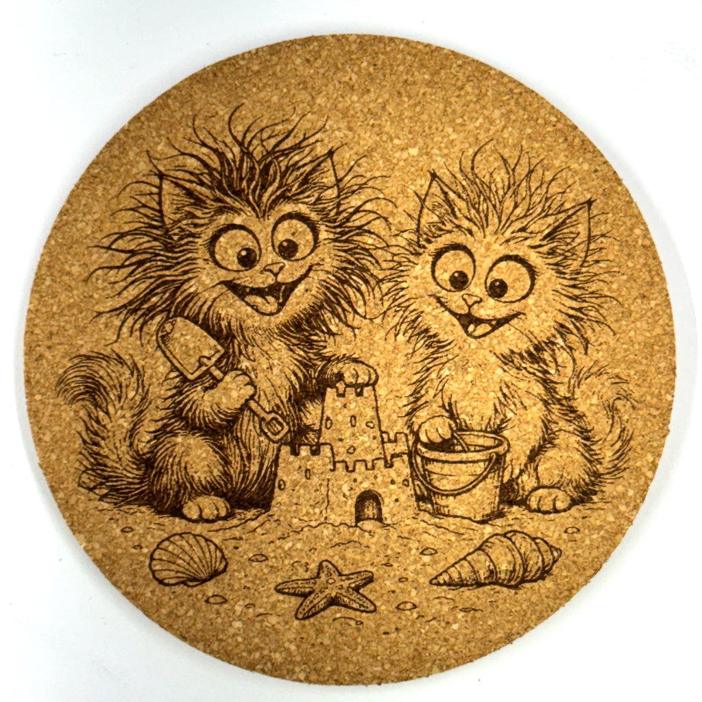 Funny Cat Cork Coasters – 6 Pack Laser Engraved Drinkware
