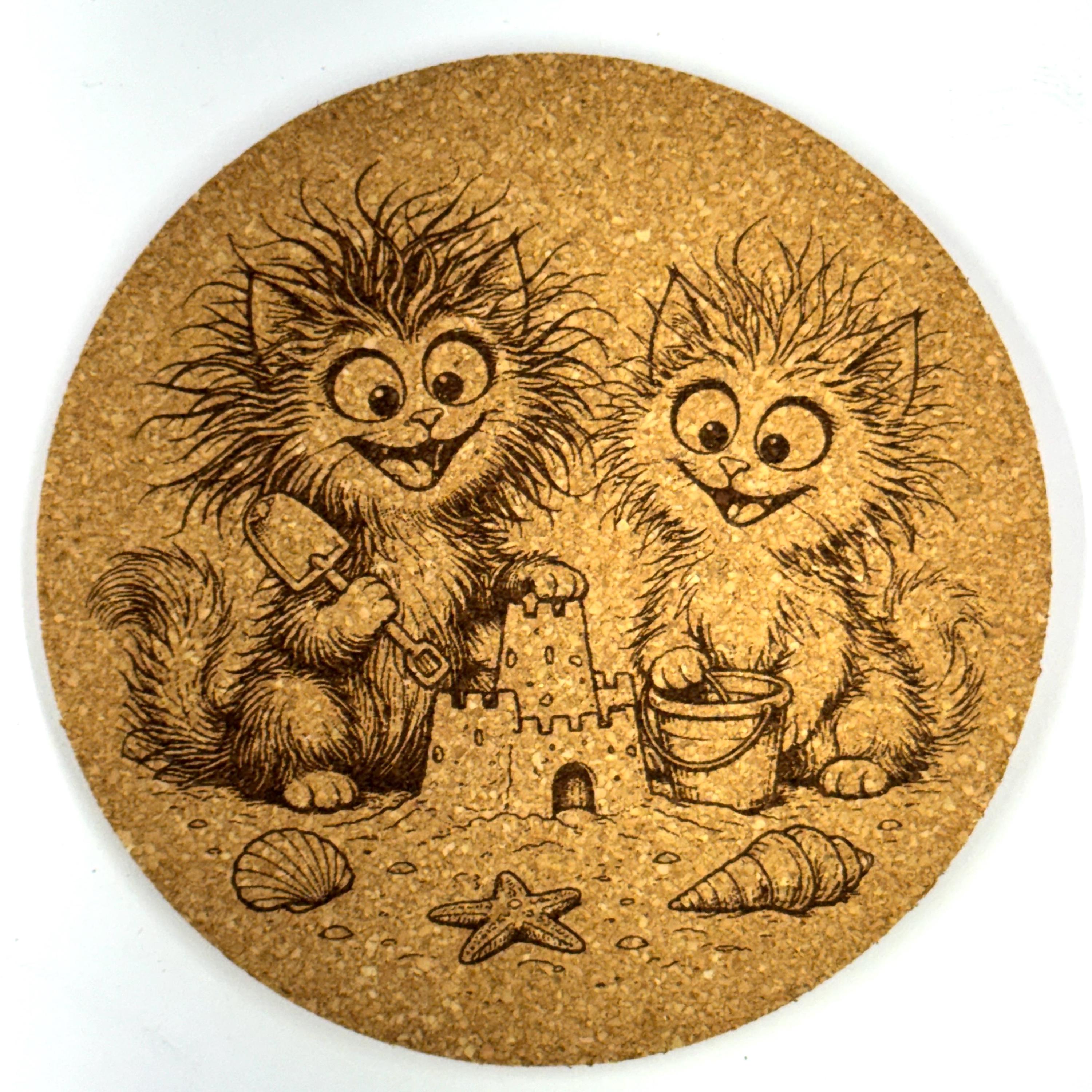 Funny Cat Cork Coasters – 6 Pack Laser Engraved Drinkware