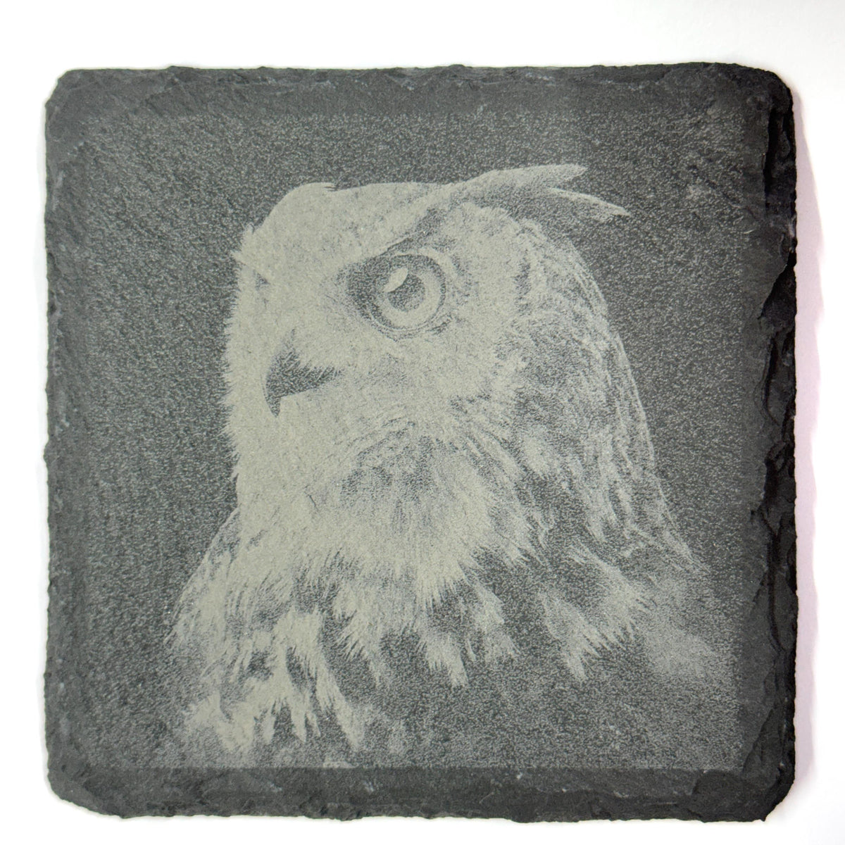 Great Horned Owl Slate Coasters – 4 Wildlife Designs in Rustic Stone