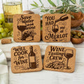 Funny Wine Coaster Set – 8 Pack Cork Coasters, Wine Sayings, Wine Lover Gift