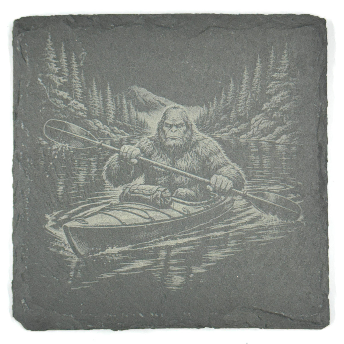 Funny Bigfoot Coaster Set – 4 Pack Slate Coasters, Sasquatch Skateboard, ATV, Kayak & Hammock