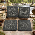 Funny Bigfoot Coaster Set – 4 Pack Slate Coasters, Sasquatch Skateboard, ATV, Kayak & Hammock