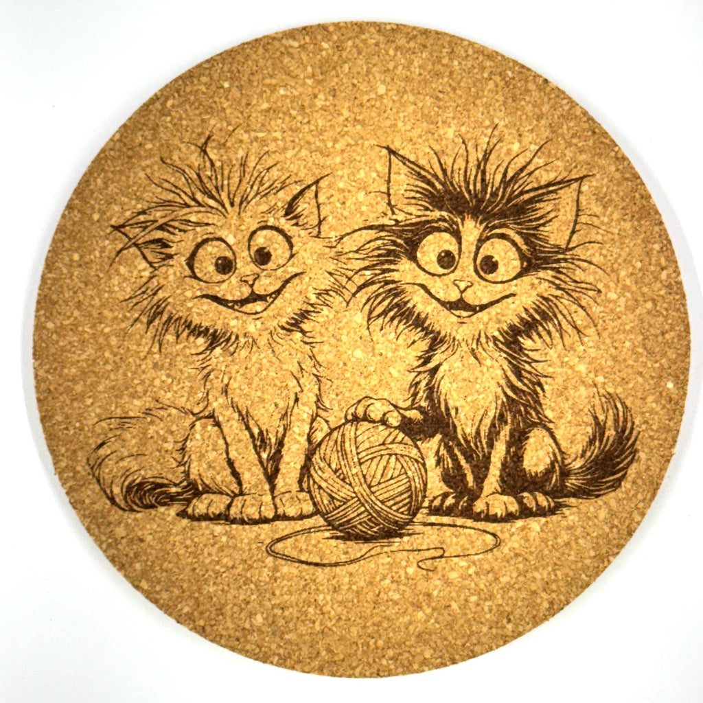Funny Cat Cork Coasters – 6 Pack Laser Engraved Drinkware