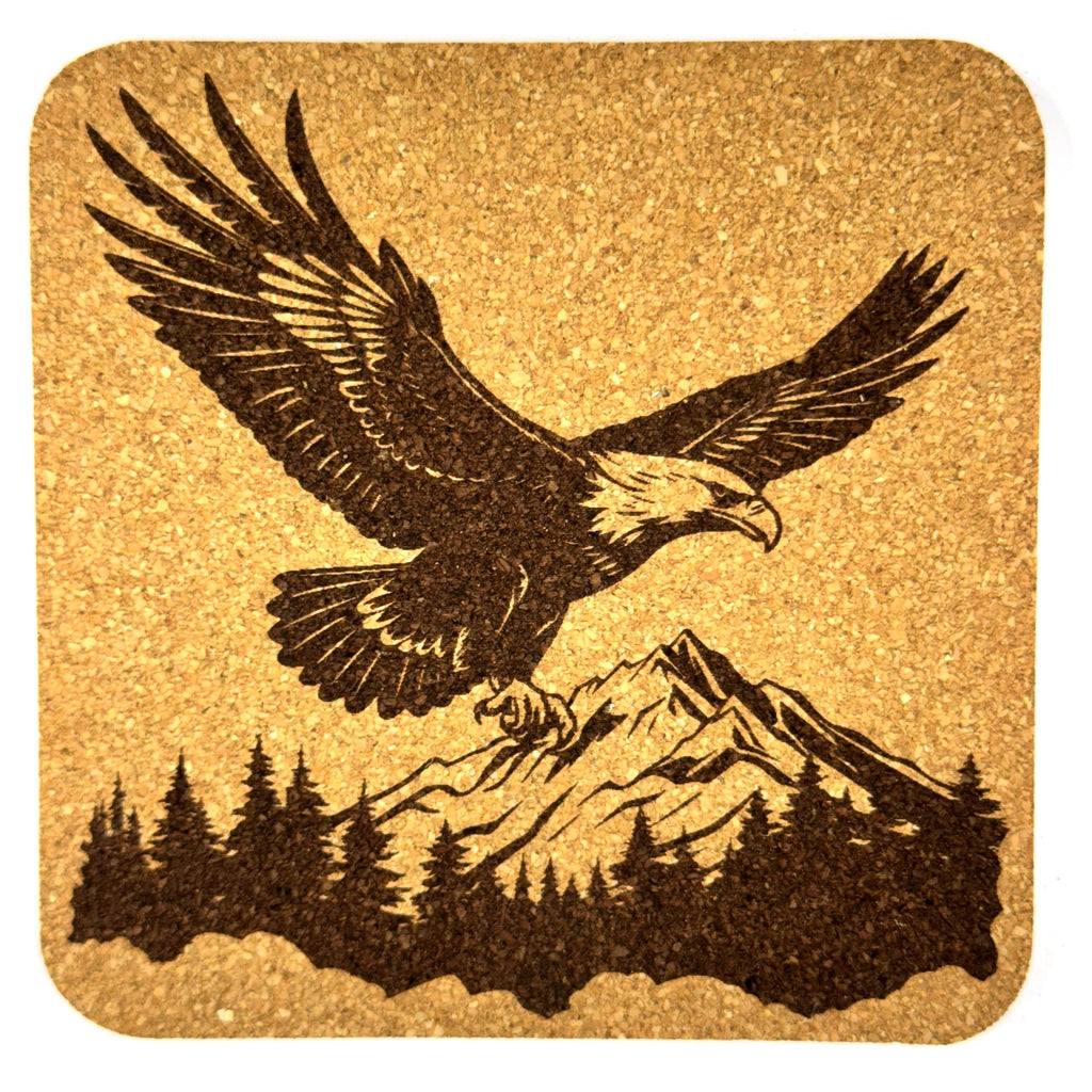 Bald Eagle Cork Coasters, Rustic Mountain Forest Cabin Wildlife Table Decor