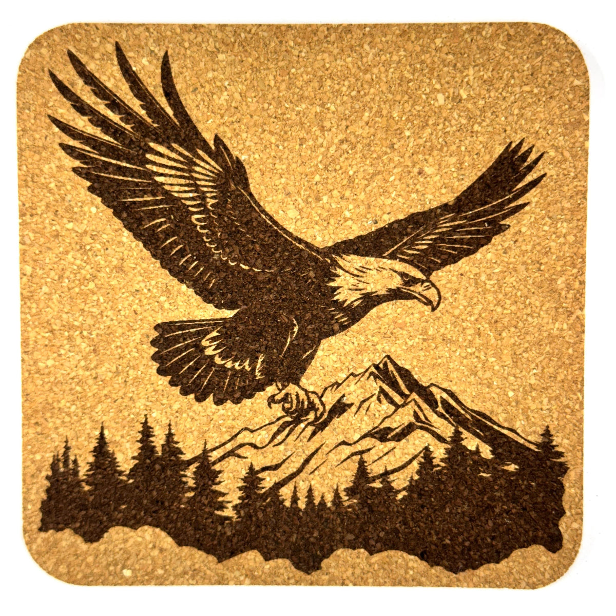Bald Eagle Cork Coasters, Rustic Mountain Forest Cabin Wildlife Table Decor