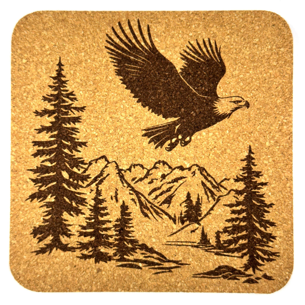 Bald Eagle Cork Coasters, Rustic Mountain Forest Cabin Wildlife Table Decor