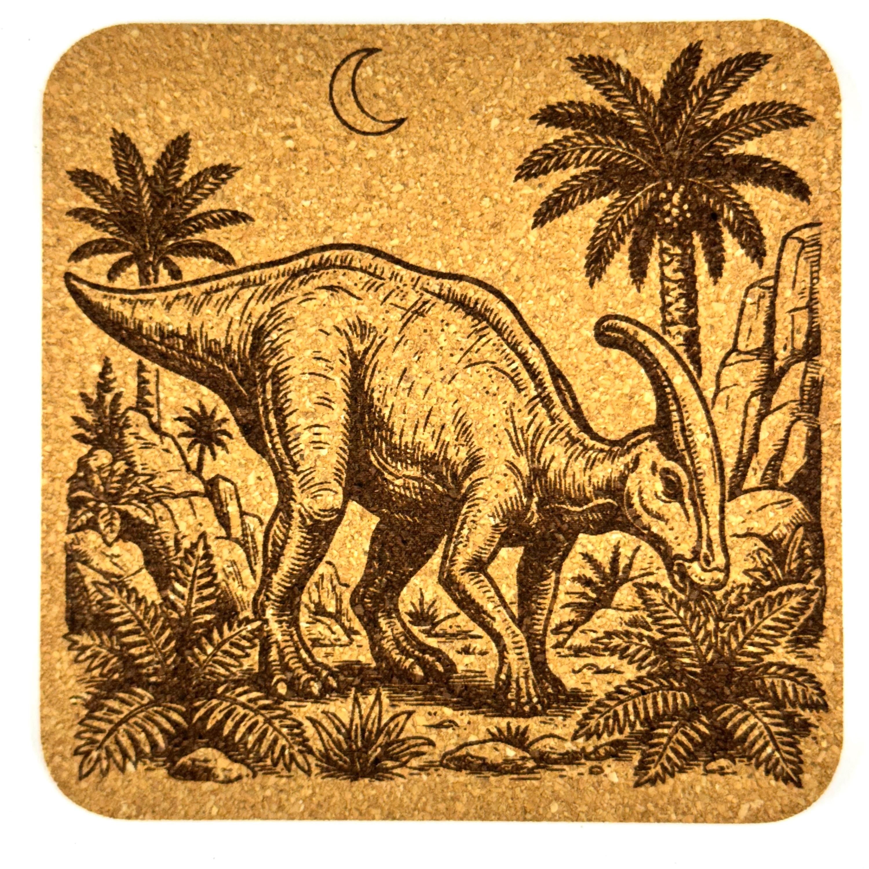 Dinosaur Scene Cork Coaster Set, Vintage Prehistoric Jungle Drink Coasters