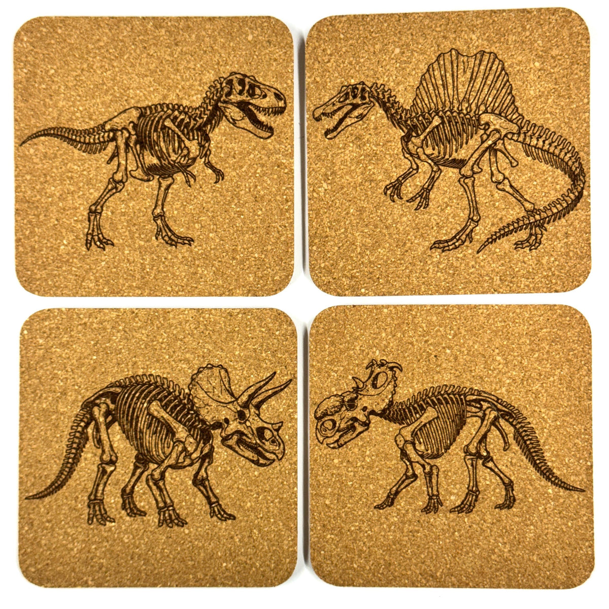 Dinosaur Skeleton Cork Coasters, Fossil T Rex Spinosaurus Triceratops Table Decor