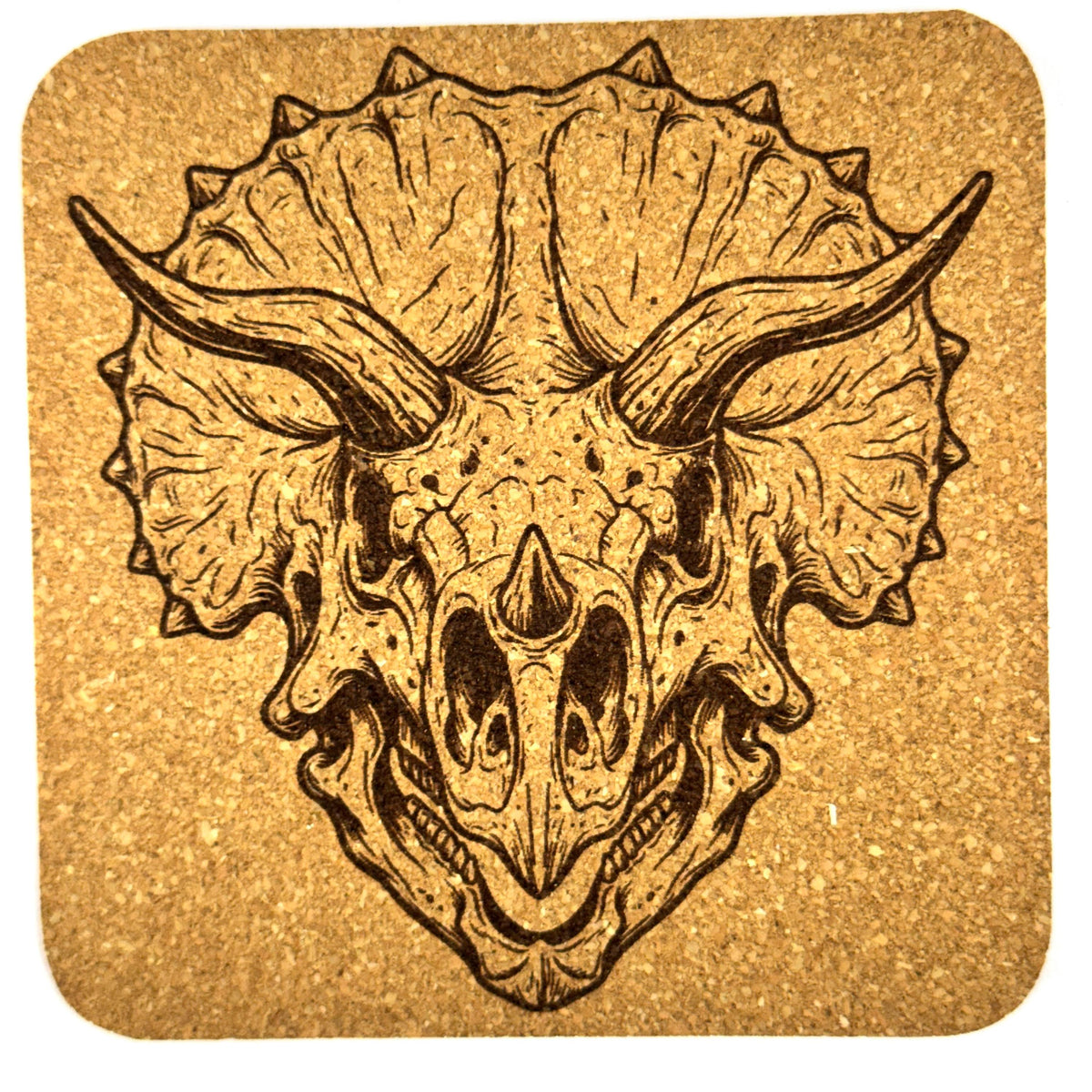 Dinosaur Skull Cork Coasters, Tyrannosaurus Rex and Triceratops Fossil Table Decor