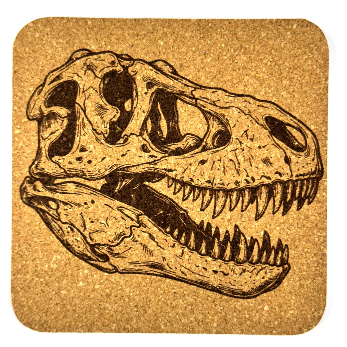 Dinosaur Skull Cork Coasters, Tyrannosaurus Rex and Triceratops Fossil Table Decor