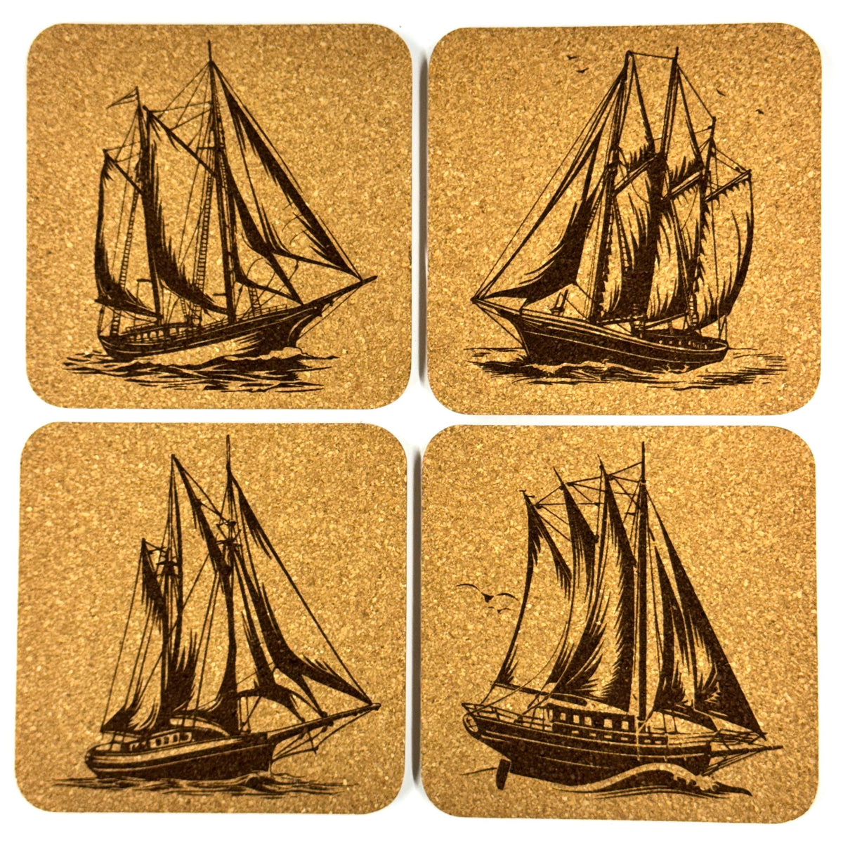 Tall Ship Cork Coasters, Vintage Schooner Nautical Sailing Boat Table Decor
