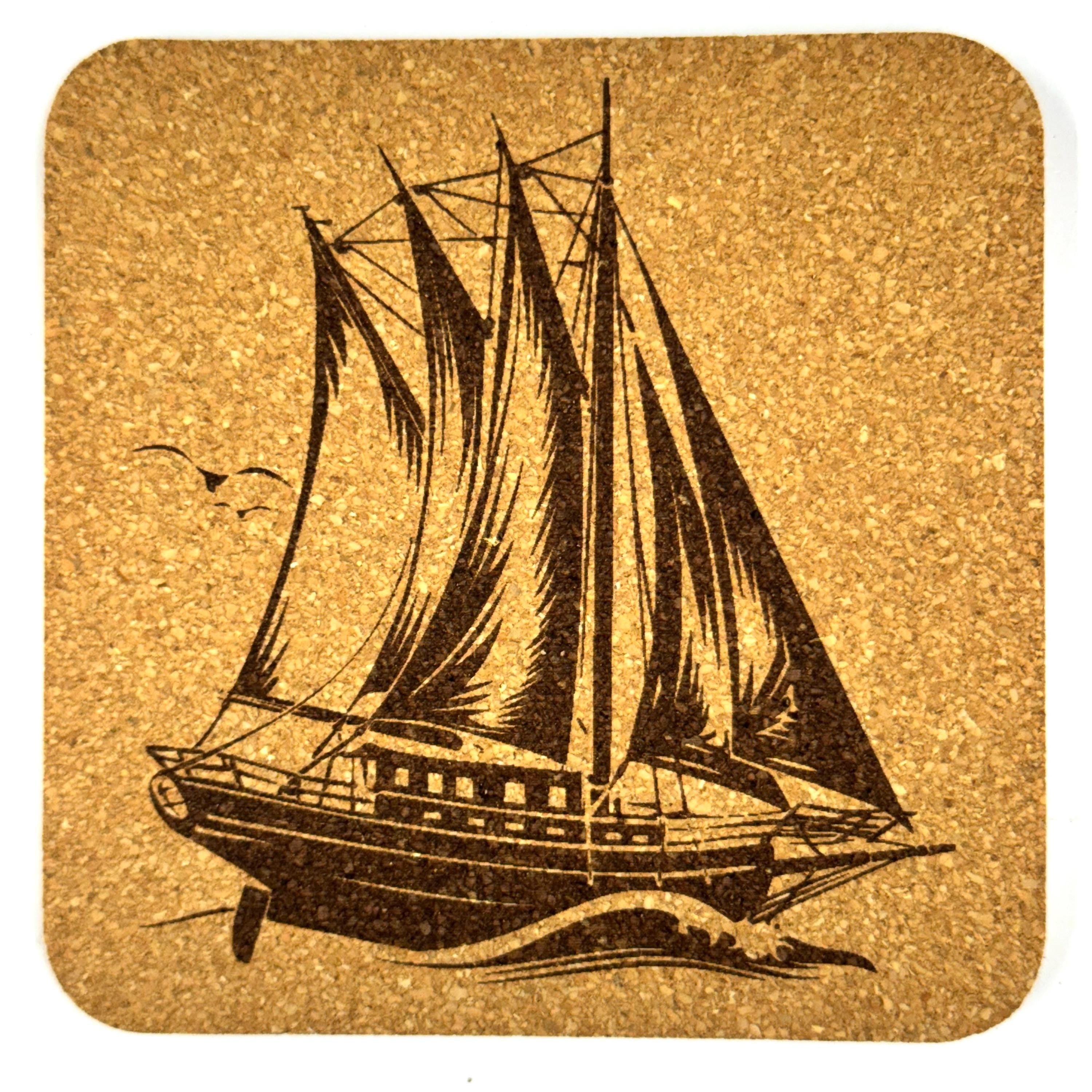 Tall Ship Cork Coasters, Vintage Schooner Nautical Sailing Boat Table Decor