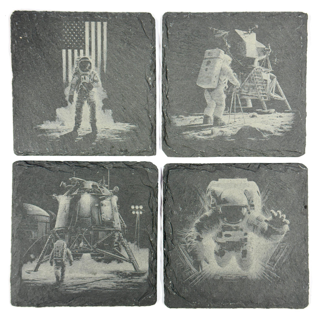 Astronaut Slate Coasters, Lunar Explorer Space Mission Sci Fi Table Decor