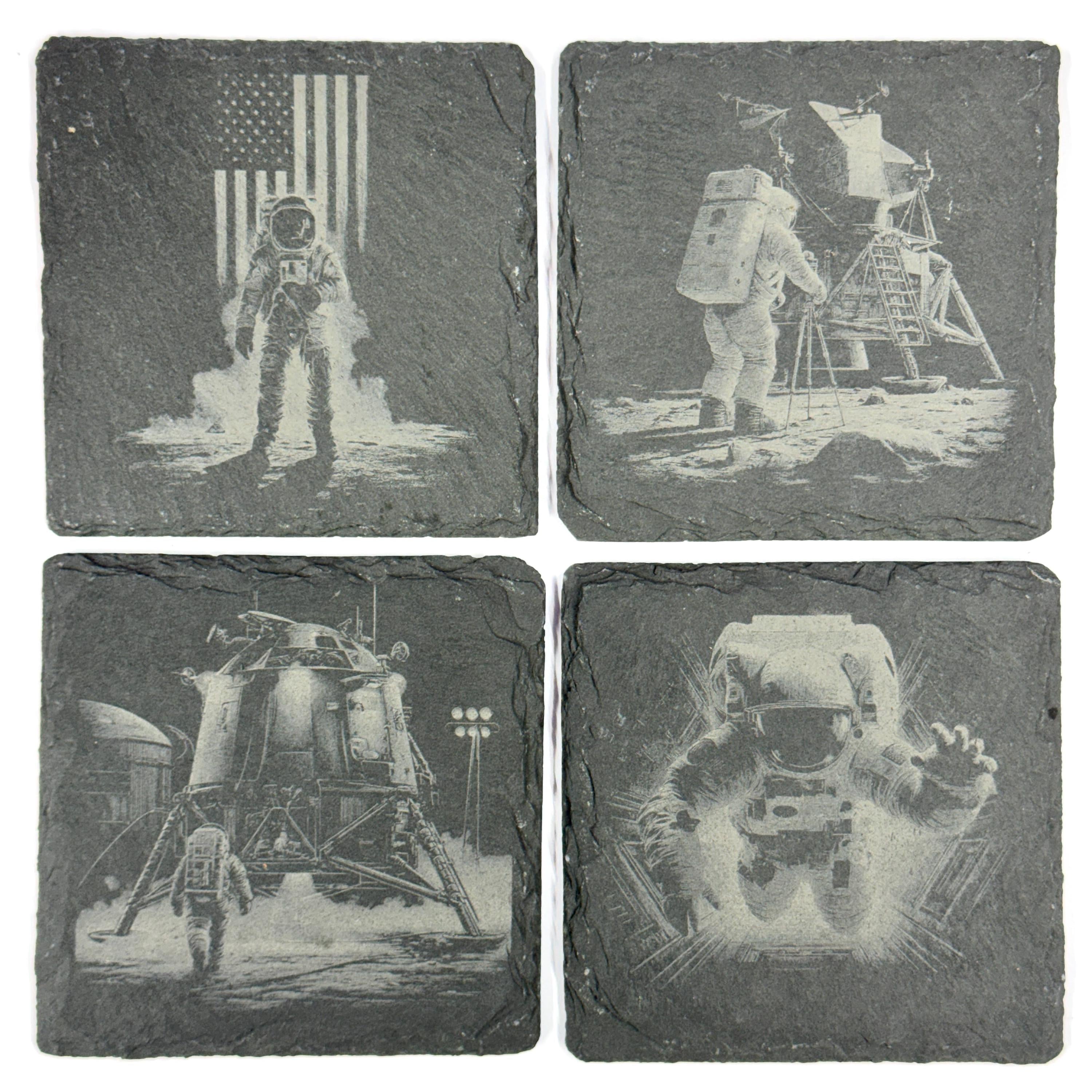 Astronaut Slate Coasters, Lunar Explorer Space Mission Sci Fi Table Decor