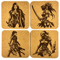 Warrior Woman Cork Coasters, Fantasy Shieldmaiden Sword Fighter Table Decor